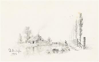 (ART.) Family commonplace book featuring two landscapes by Daniel Huntington.